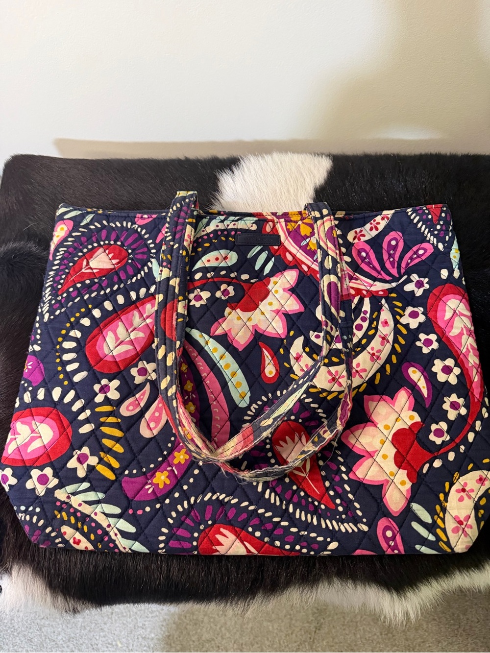 Vera Bradley Quilted Paisley Tote in Navy and Pink